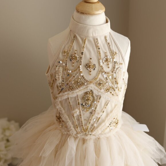 Tutu Du Monde Golden Peak Tulle Halter Dress Fits Size 3/4 Rare Find Like New - Picture 3 of 6